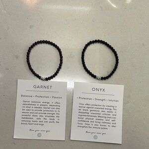 Garnet & Onyx 2 Beaded Stretch Bracelet with Silver Accent - 3mm beads Capricorn